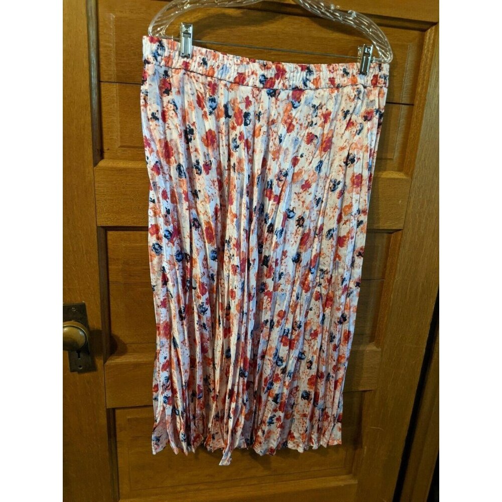 Time & Tru Midi Skirt XL (16-18) Red Pink Floral Crinkle Womens - Picture 2 of 5